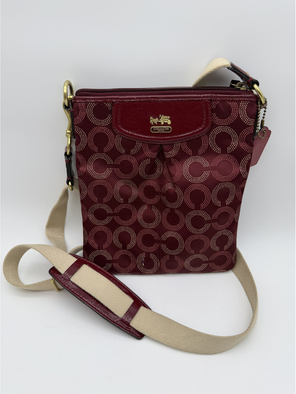 Coach Burgundy Signature Canvas Crossbody Bag with Adjustable Strap